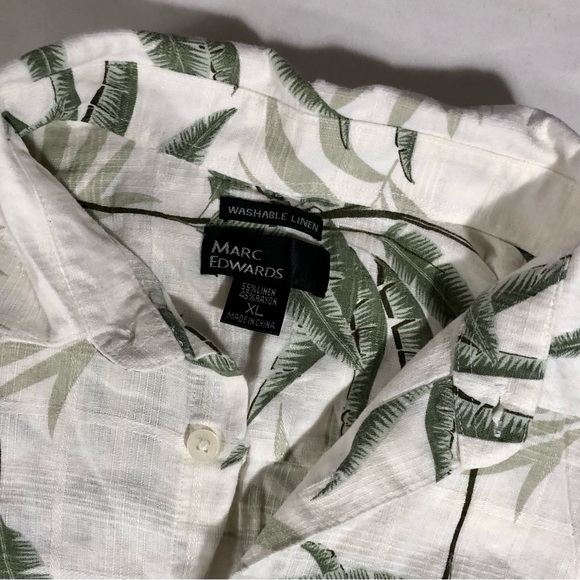 Marc Edwards Floral XL Linen Blend Hawaiian Shirt Green Palm Leaves Pattern - Picture 2 of 4